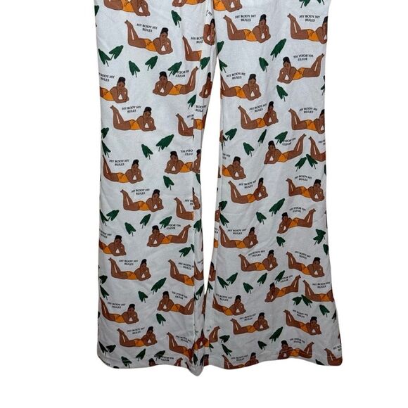 SHEIN Short Sleeve White Flare Jumpsuit Size XS My Body My Rules Buton Up - Picture 8 of 12